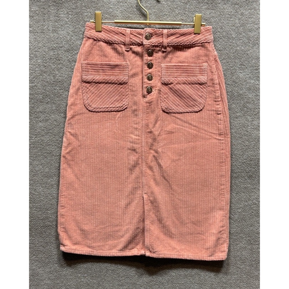Pilcro Anthropologie Midi Skirt Womens 2 Salmon Corduroy Button Front Casual